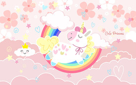 可爱独角兽彩虹儿童房背景墙