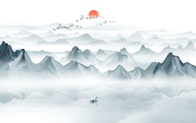 抽象水墨山水画背景墙