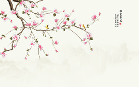 新中式手绘花鸟画背景墙