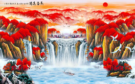 鸿运当头流水生财山水画