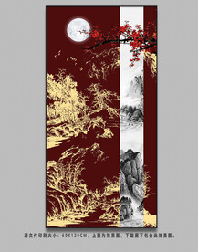 中式金色抽象山水装饰画