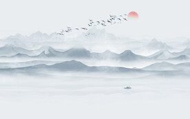 意境水墨山水画背景墙