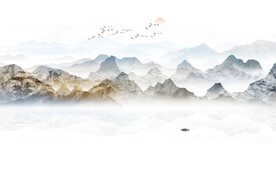中式禅意水墨山水画背景墙