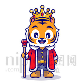 可爱卡通国王装扮的小老虎