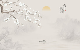 中式兰花鸟画山水电视背景墙