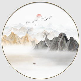 餐厅圆形水墨山水画