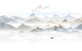 新中式水墨山水画背景墙画