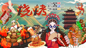 国潮烧烤背景墙