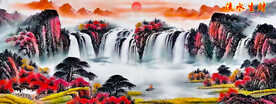 国画瀑布山水
