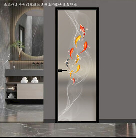 高清分层透明底平开门玻璃打印图