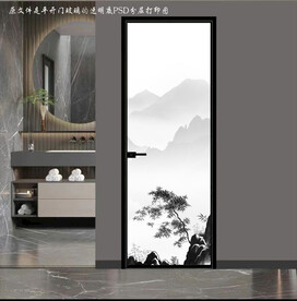 高清分层透明底平开门玻璃打印图