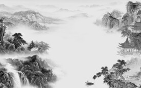 新品 中式灰山水画 Tif分层