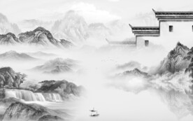 人气 中式灰山水画 Tif分层