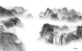 大气 中式灰山水画 Tif分层