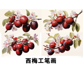 西梅工笔画