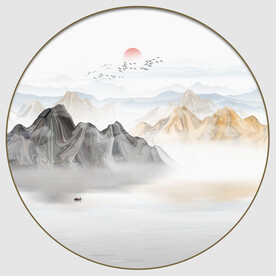 圆形抽象山水画