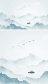 现代 中式 山水 背景壁画 