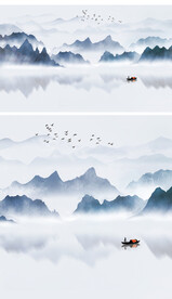 高清意境山水背景墙壁画