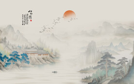 新中式水墨山水背景墙