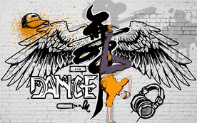 个性白砖墙街舞涂鸦工装背景墙