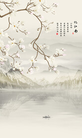 中式水墨山水花鸟玄关画