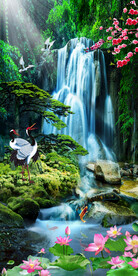 流水生财瀑布山水风景装饰画