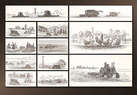 矢量手绘乡村田园