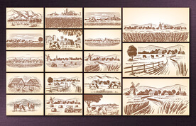 矢量手绘乡村田园