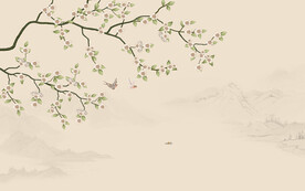 新中式手绘花鸟画背景墙