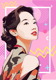 美女小清新夏季矢量插画手绘海报