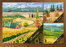 矢量手绘乡村田园