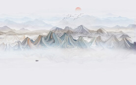 抽象水墨山水画背景墙