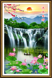 流水生财瀑布山水画