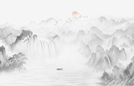 禅意水墨山水画