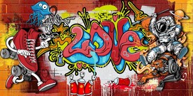 欧美风街头涂鸦餐饮酒吧背景墙