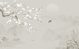 新中式工笔花鸟画背景墙