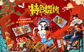 国潮烧烤美食工装背景墙图片