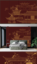 原创新中式轻奢水墨意境山水背景