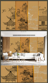 新中式原创新中式水墨山水背景墙