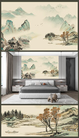 国画山水中式电视背景墙