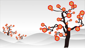 国风水墨花朵树木背景CDR矢量