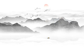 意境水墨山水画背景墙