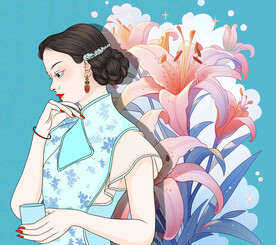 旗袍美女  手绘插画