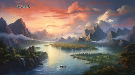 意境水墨山水背景墙