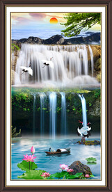 竖幅瀑布山水画