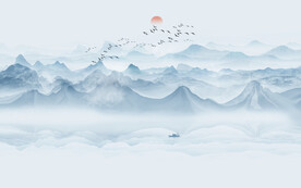 意境水墨山水画背景墙