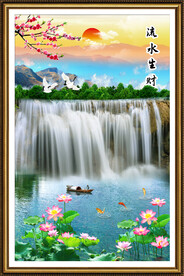 流水生财瀑布山水画