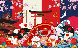 日本料理招财猫背景墙