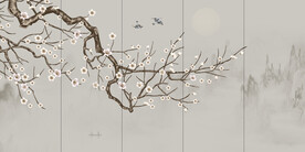 新中式手绘花鸟梅花背景墙装饰画