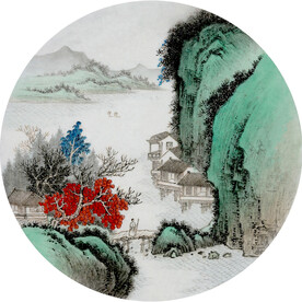 新中式山水画圆形画